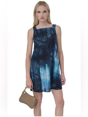 DKNY Blue & Navy Abstract Print Sleeveless Shift Dress